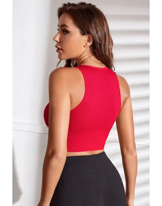 ieg™ Kadın Kırmızı Derin Göğüs Dekolteli Şık Crop Top Bluz