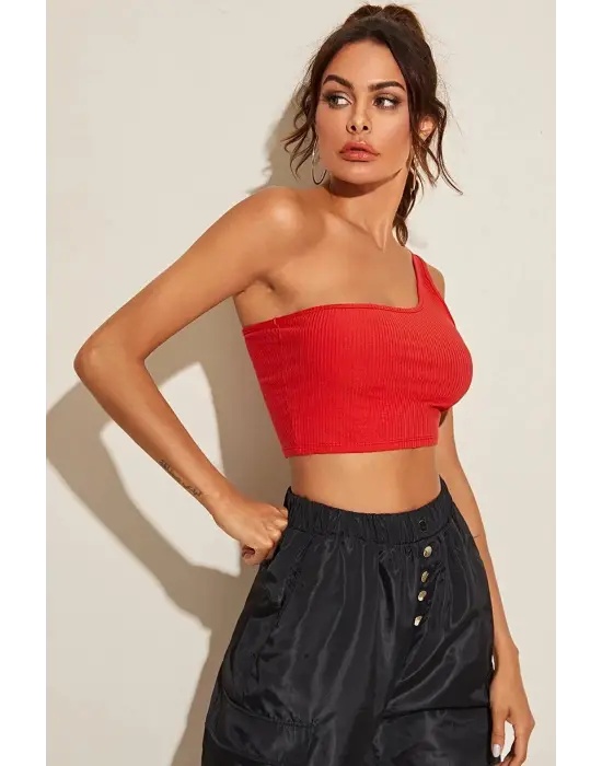 ieg™ Kadın Kırmızı Tek Omuz Crop Büstiyer