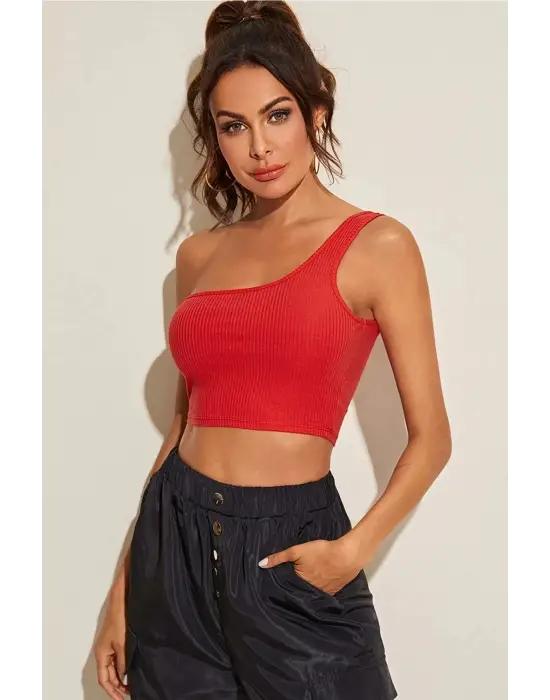 ieg™ Kadın Kırmızı Tek Omuz Crop Büstiyer