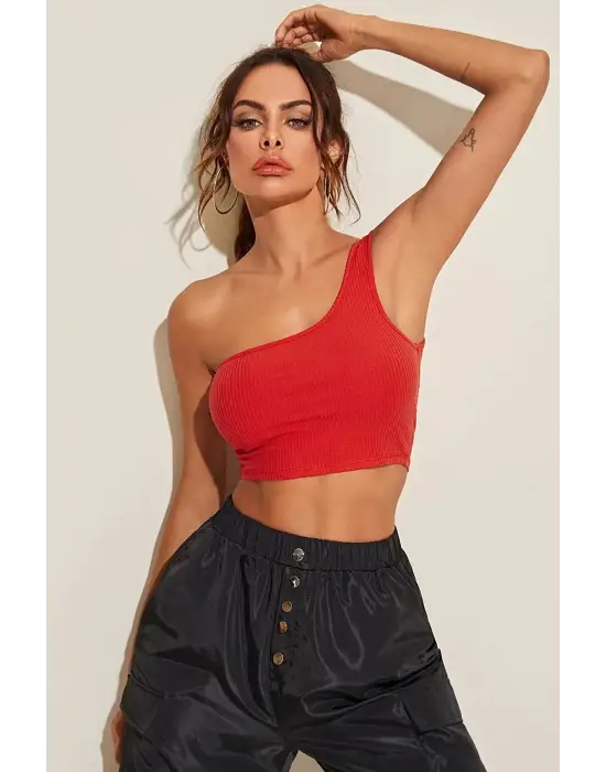ieg™ Kadın Kırmızı Tek Omuz Crop Büstiyer