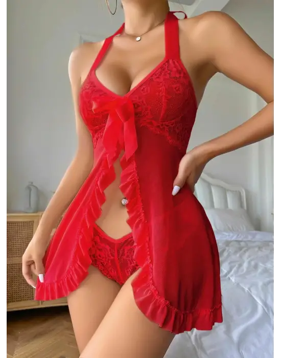 ieg™ Kadın Kırmızı Transparan Fantezi Gecelik 2277