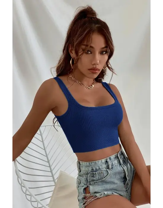 ieg™ Kadın Lacivert Kalın Askılı Crop Top Büstiyer