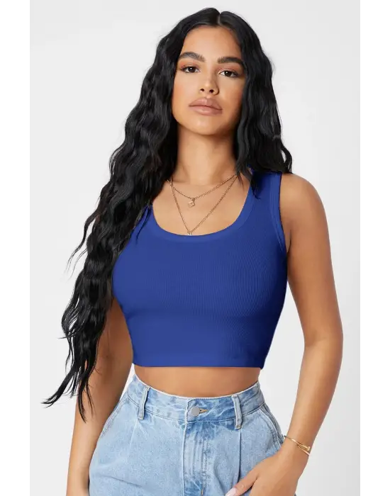 ieg™ Kadın Lacivert Kare Yaka Crop Top Bluz