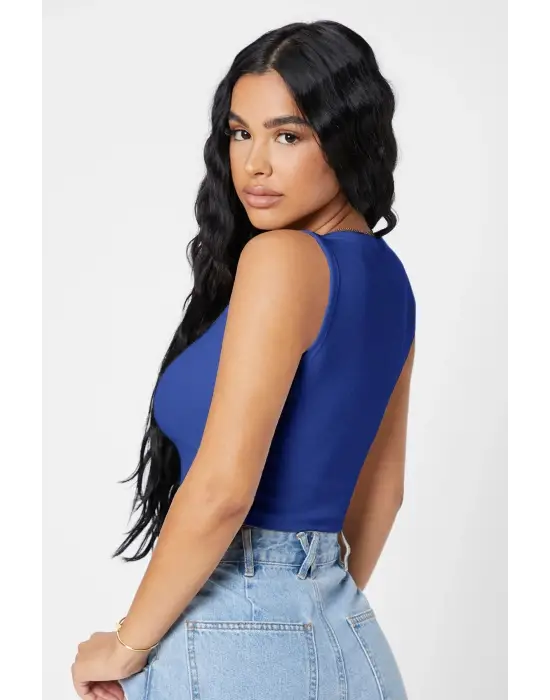ieg™ Kadın Lacivert Kare Yaka Crop Top Bluz