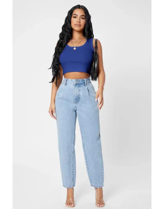 ieg™ Kadın Lacivert Kare Yaka Crop Top Bluz