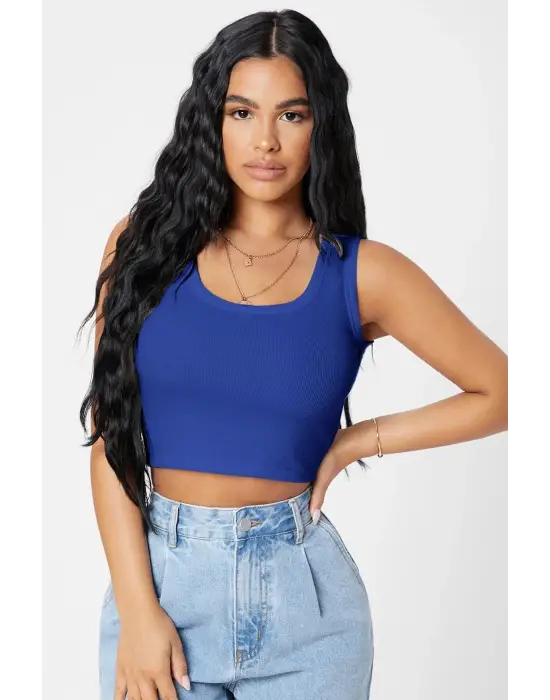 ieg™ Kadın Lacivert Kare Yaka Crop Top Bluz