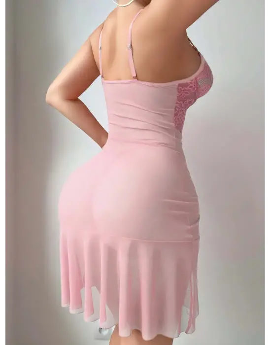 ieg™ Kadın Pembe Transparan Fantezi Gecelik 2300