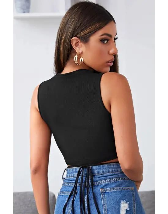 ieg™ Kadın Siyah Çapraz Bağlamalı Crop Top Büstiyer