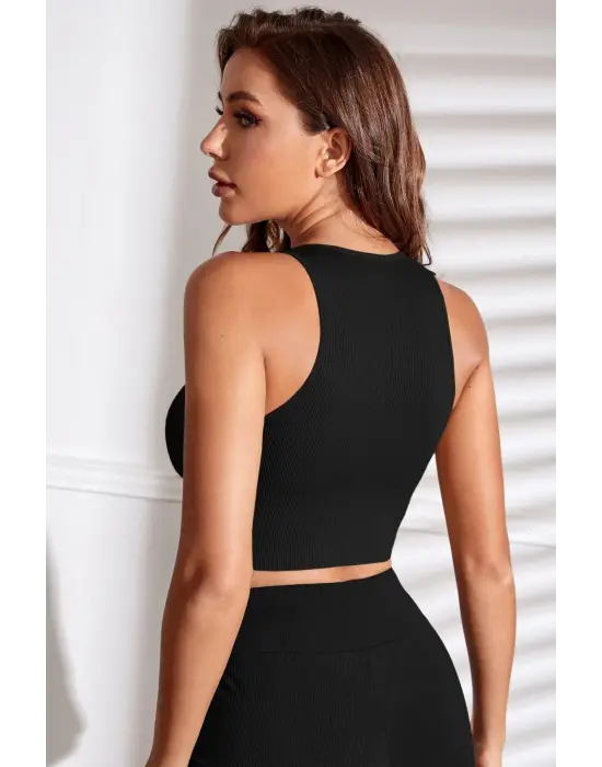 ieg™ Kadın Siyah Derin Göğüs Dekolteli Şık Crop Top Bluz