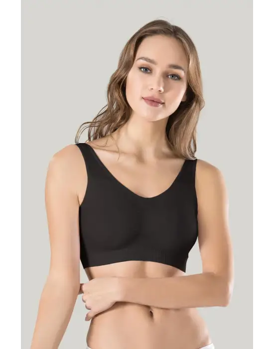 ieg™ Kadın Siyah Kalın Askılı Çıkarılabilir Pedli Örme Seamless Dikişsiz Basic Büstiyer