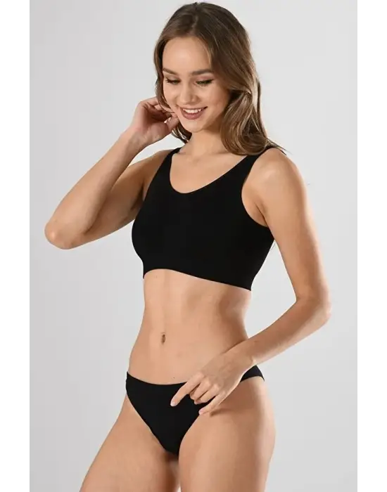 ieg™ Kadın Siyah Kalın Askılı Çıkarılabilir Pedli Örme Seamless Dikişsiz Basic Büstiyer