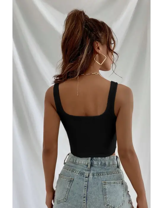 ieg™ Kadın Siyah Kalın Askılı Crop Top Büstiyer