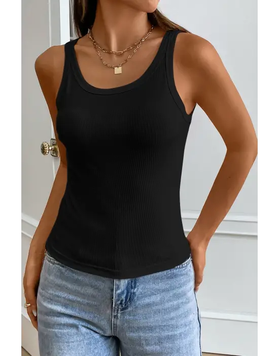 ieg™ Kadın Siyah Kolsuz Kalın Askılı Uzun Crop Top Bluz & Atlet