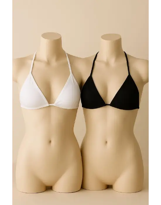 ieg™ Kadın Siyah ve Beyaz Minimal Kesim Üçgen Bikini Üstü