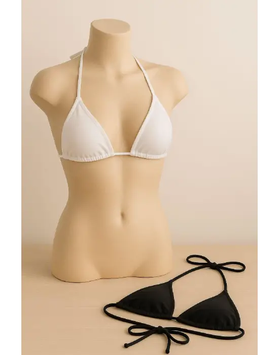ieg™ Kadın Siyah ve Beyaz Minimal Kesim Üçgen Bikini Üstü