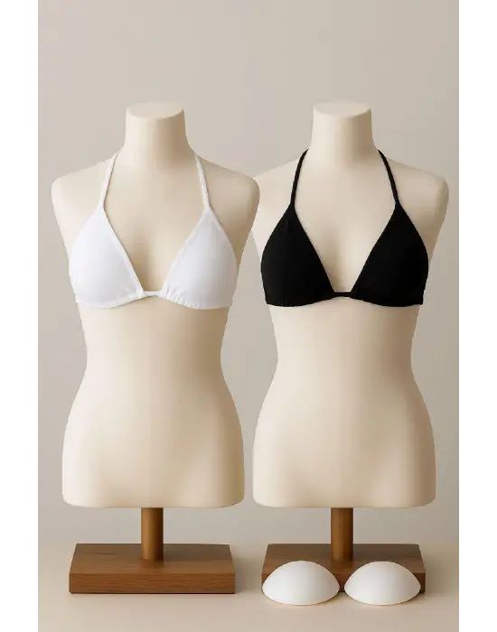 ieg™ Kadın Siyah ve Beyaz Minimal Kesim Üçgen Bikini Üstü