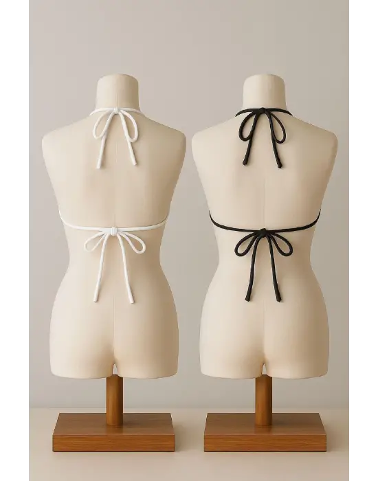 ieg™ Kadın Siyah ve Beyaz Minimal Kesim Üçgen Bikini Üstü