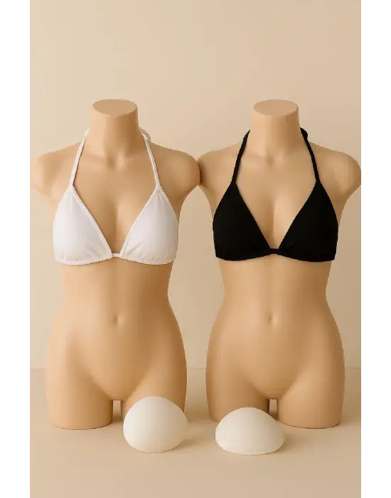 ieg™ Kadın Siyah ve Beyaz Minimal Kesim Üçgen Bikini Üstü
