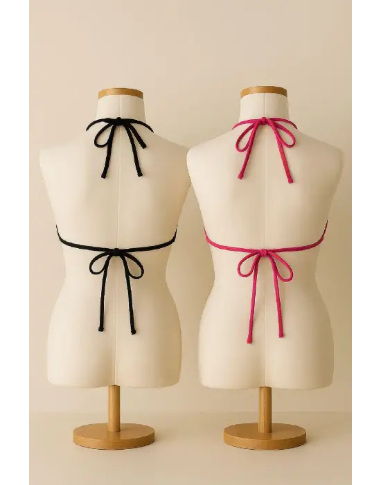 ieg™ Kadın Siyah ve Fuşya Minimal Kesim Üçgen Bikini Üstü