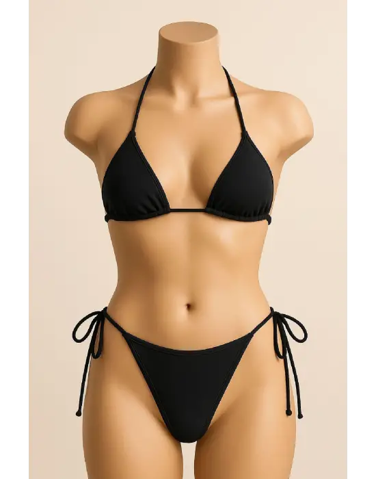 ieg™ Kadın Siyah Yandan ve Boyundan Bağlamalı Bikini Mayo Takımı