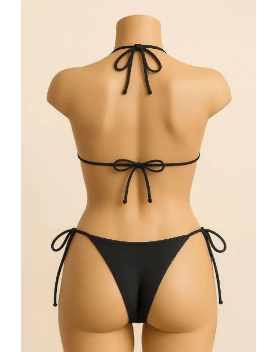ieg™ Kadın Siyah Yandan ve Boyundan Bağlamalı Bikini Mayo Takımı