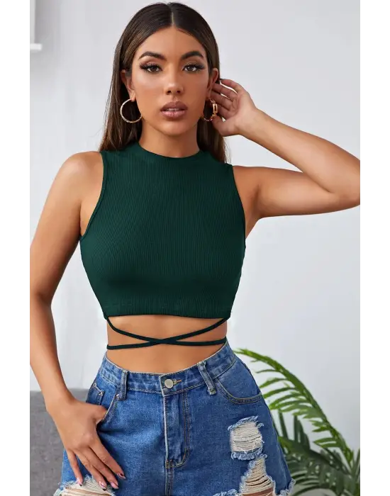 ieg™ Kadın Yeşil Çapraz Bağlamalı Crop Top Büstiyer