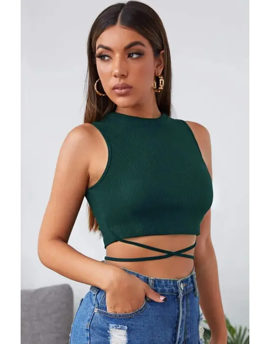 ieg™ Kadın Yeşil Çapraz Bağlamalı Crop Top Büstiyer