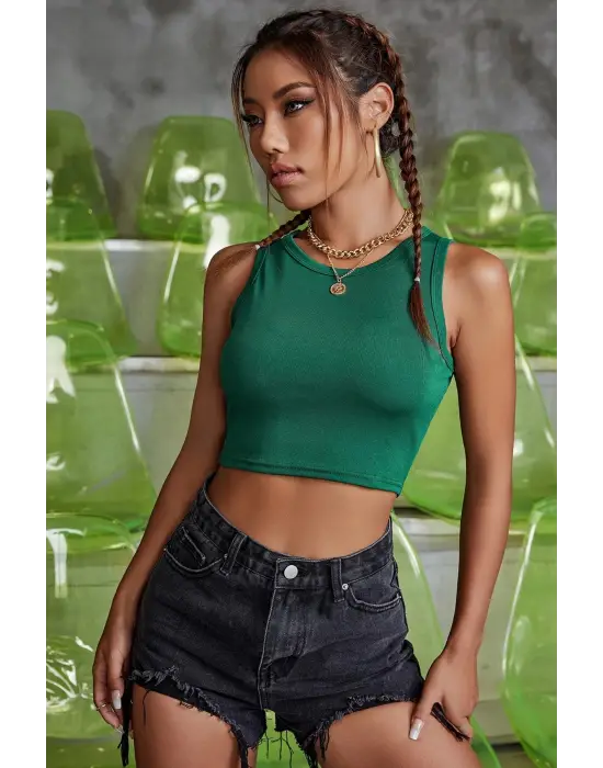 ieg™ Kadın Yeşil Kare Yaka Crop Top Bluz