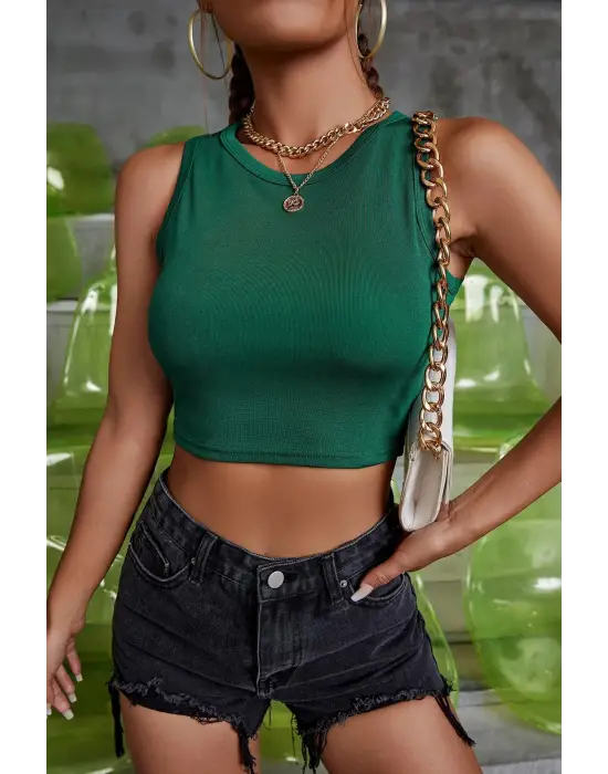 ieg™ Kadın Yeşil Kare Yaka Crop Top Bluz