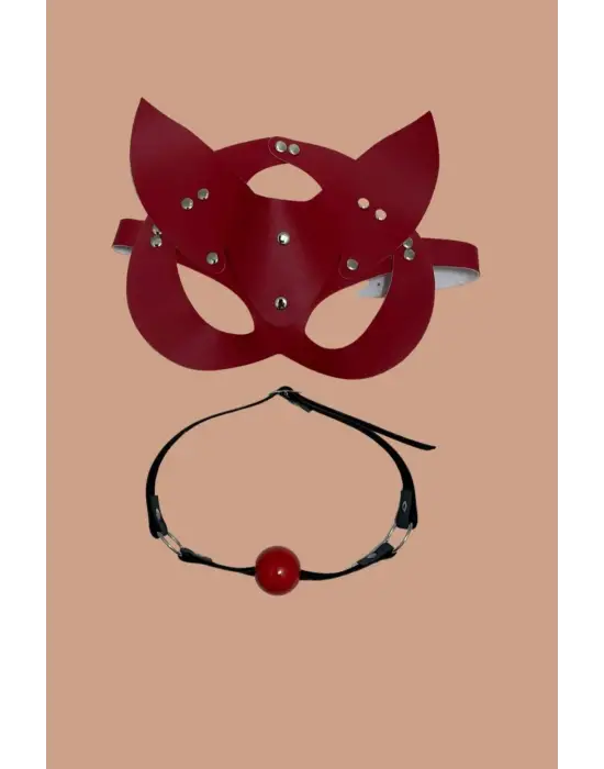 ieg™ Kırmızı Deri Maske ve Ağız Topu Harness Aksesuar