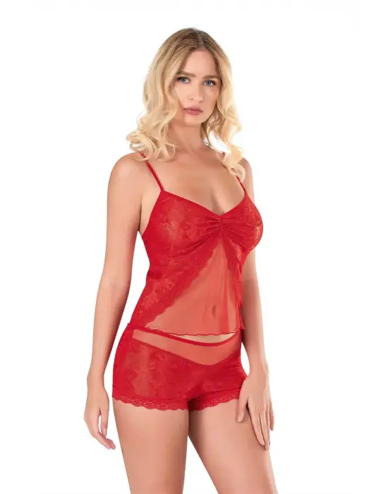 ieg™ Kırmızı Jakarlı Babydoll Şort Takımı