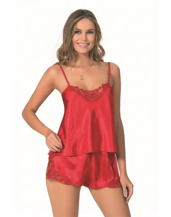 ieg™ Kırmızı Saten Babydoll Şort Takımı