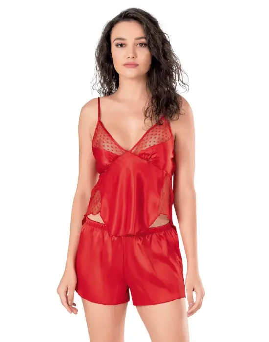 ieg™ Kırmızı Saten Babydoll Şort Takımı