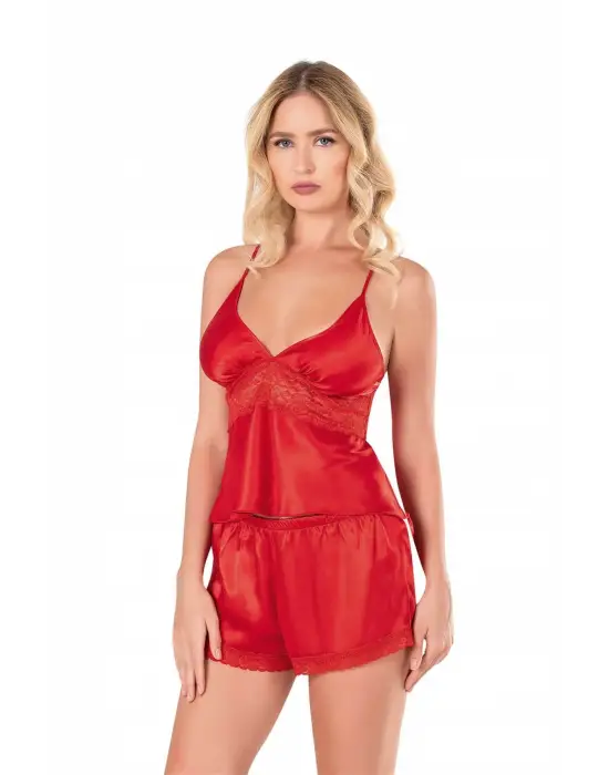 ieg™ Kırmızı Saten Babydoll Şort Takımı