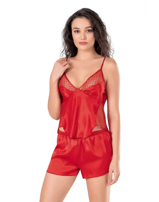 ieg™ Kırmızı Saten Babydoll Şort Takımı