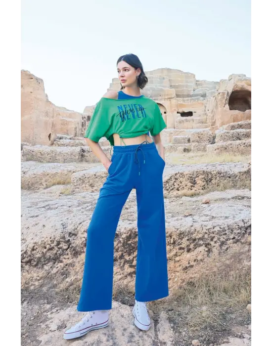 ieg™ Kısa Kollu Never Give Up 3lü Crop Eşofman Takımı