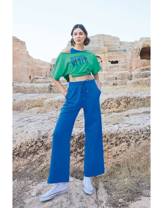 ieg™ Kısa Kollu Never Give Up 3lü Crop Eşofman Takımı