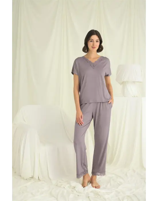 ieg™ Kısa Kollu V Yakalı Dantelli Pijama Takımı