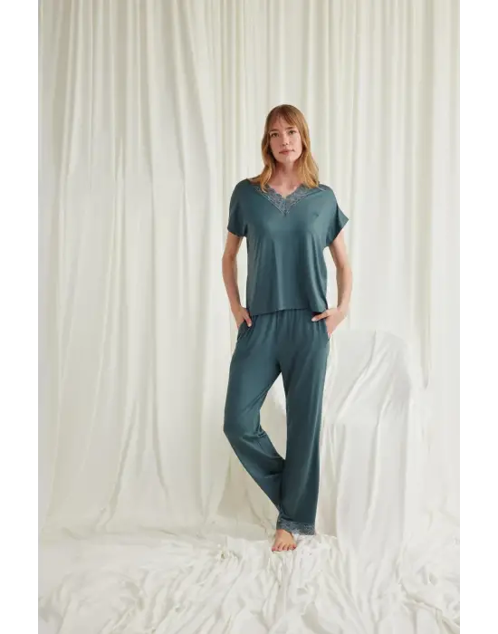 ieg™ Kısa Kollu V Yakalı Dantelli Pijama Takımı