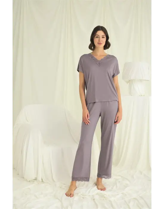 ieg™ Kısa Kollu V Yakalı Dantelli Pijama Takımı
