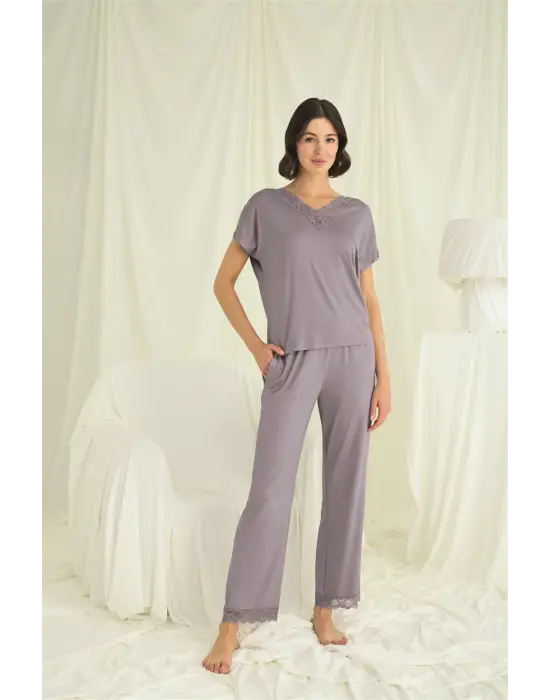 ieg™ Kısa Kollu V Yakalı Dantelli Pijama Takımı