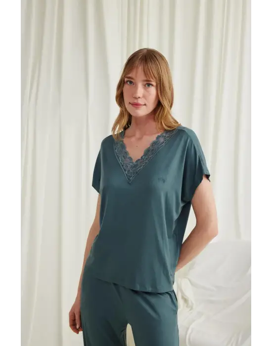 ieg™ Kısa Kollu V Yakalı Dantelli Pijama Takımı