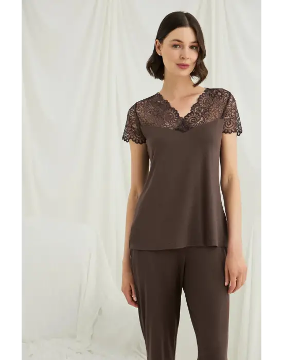 ieg™ Kısa Kollu ve Dantelli V Yaka Pijama Takımı