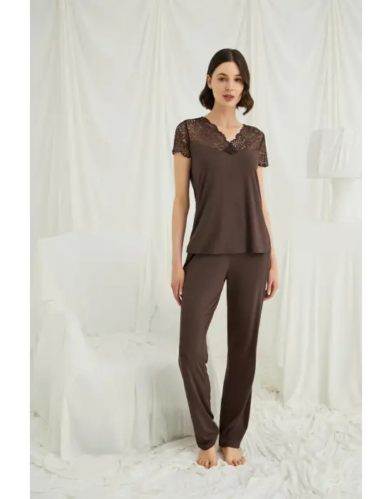 ieg™ Kısa Kollu ve Dantelli V Yaka Pijama Takımı