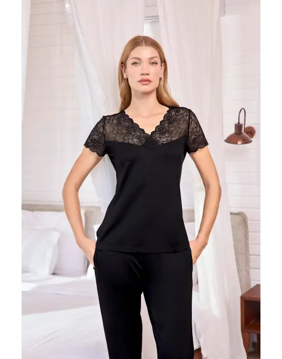 ieg™ Kısa Kollu ve Dantelli V Yaka Pijama Takımı