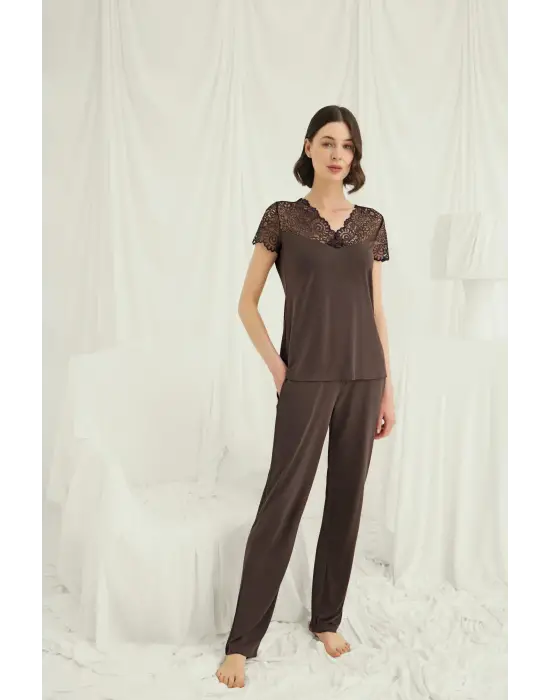 ieg™ Kısa Kollu ve Dantelli V Yaka Pijama Takımı