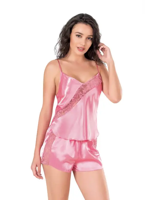 ieg™ Koyu Pembe Saten Babydoll Şort Takımı
