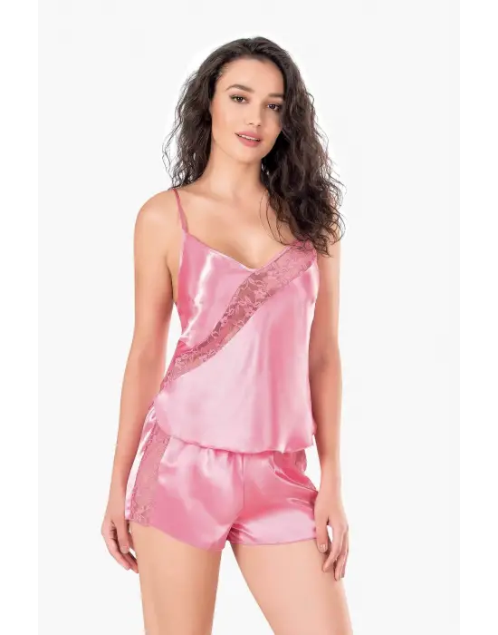 ieg™ Koyu Pembe Saten Babydoll Şort Takımı