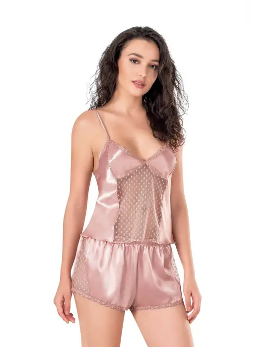 ieg™ Koyu Pudra Saten Babydoll Şort Takımı