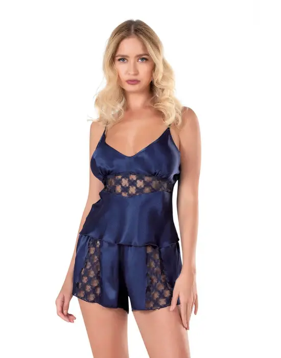 ieg™ Lacivert Saten Babydoll Şort Takımı